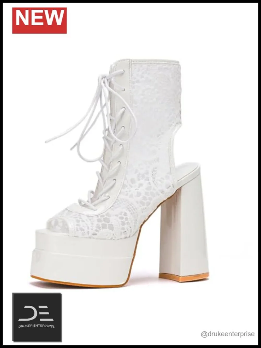 Lace Platform Chunky High Heels Lace-up Slingback Sandals Square Open Toe Party